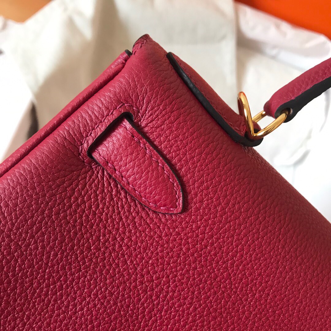 Hermes Kelly 25cm Handbag Shoulder Bag in Burgundy Togo Leather